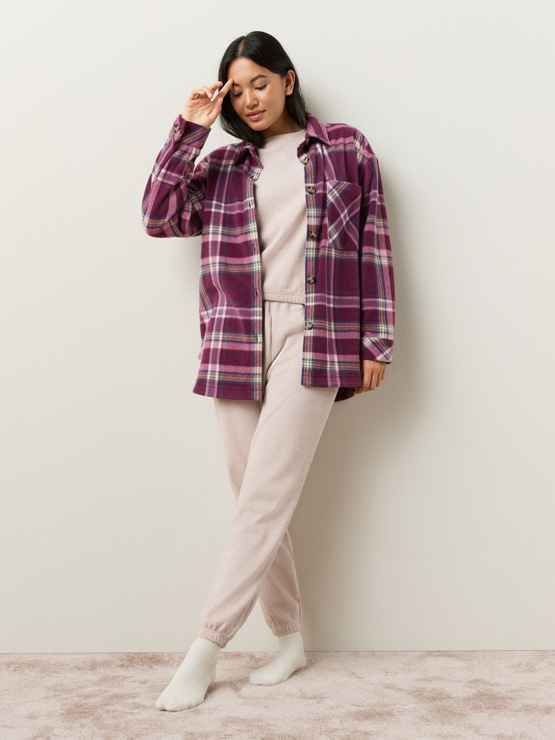 Bordeauxrode ruit - Polar Fleece Shacket