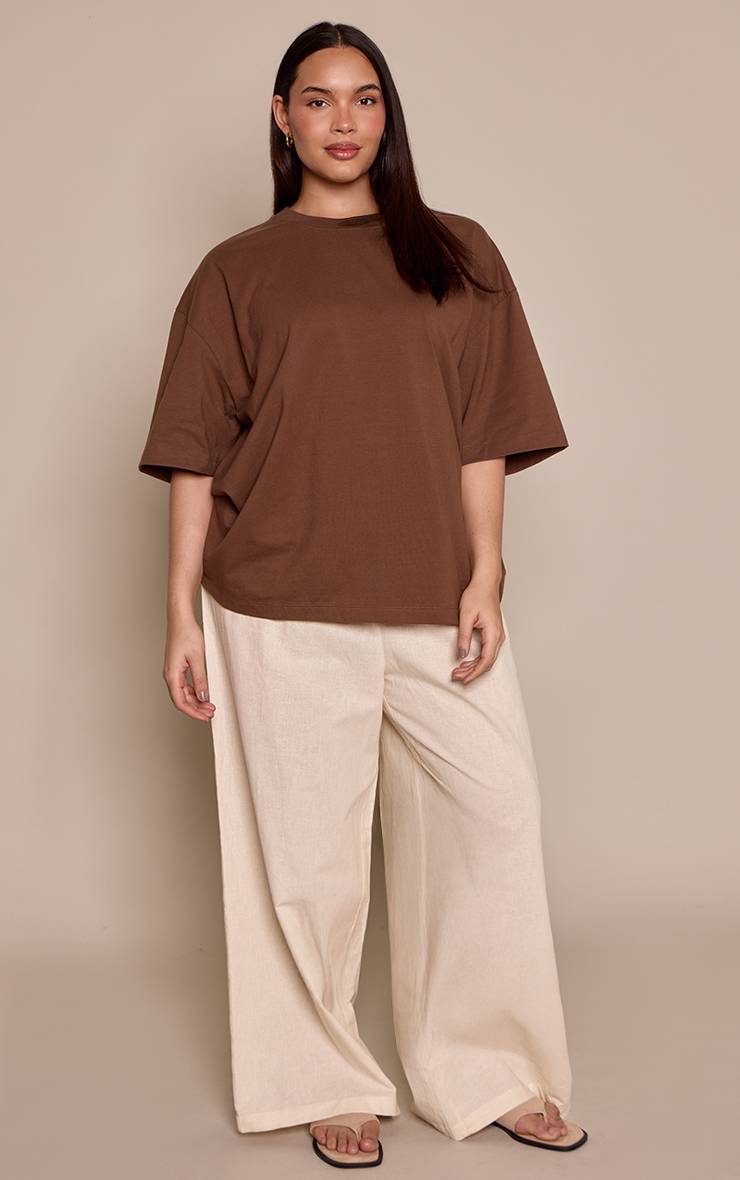 Naturel Pantalon Évasé Texturé Tissé Grande Taille Coordonné