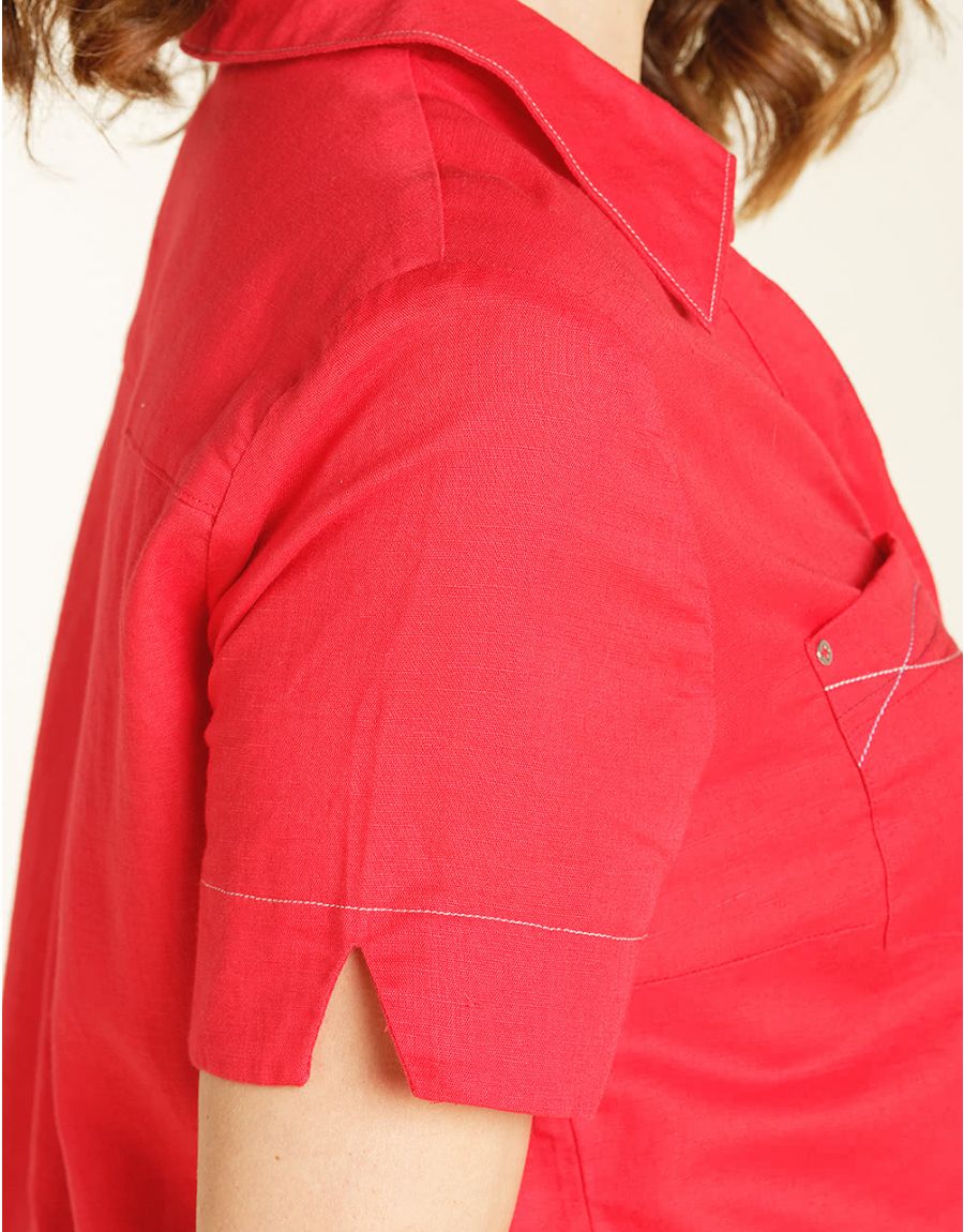Chemise lin coton rouge