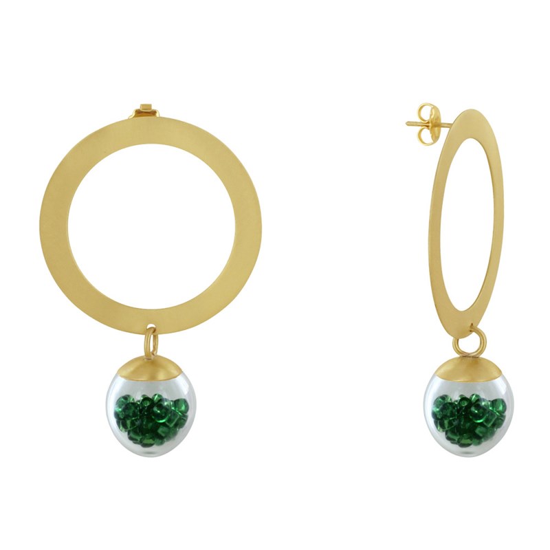 Boucles d'Oreilles Anneau Laiton Bulle Pâte de Verre et Perles