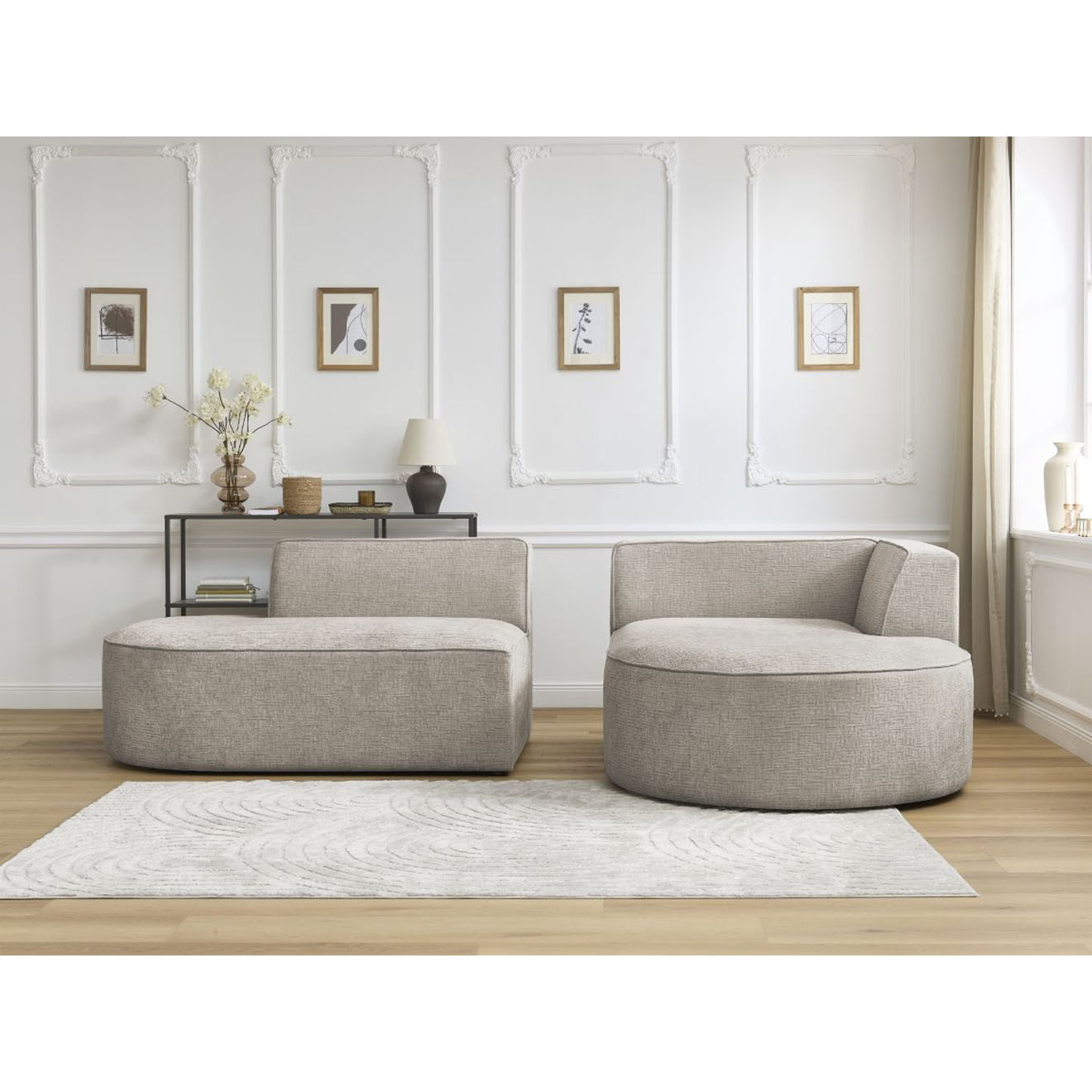 Bobochic Canapé d'angle droit fixe 4 places Rousseau texturé beige - 250x160x72 cm