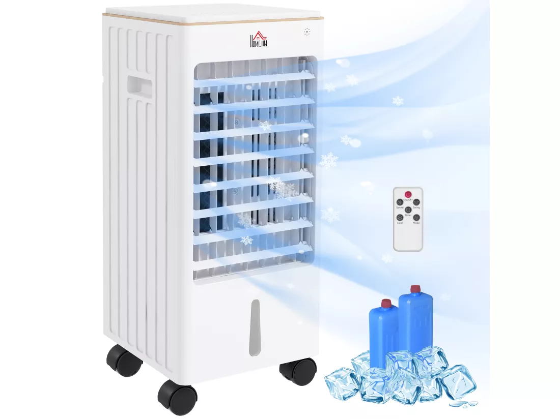Refroidisseur d'air oscillant ventilateur humidificateur 3 en 1 - timer, télécommande, affichage LED - blanc