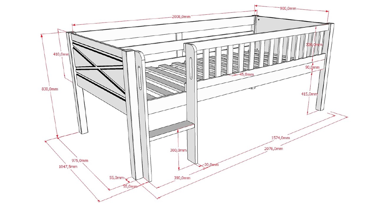 Halfhoogslaper Scott met ladder wit