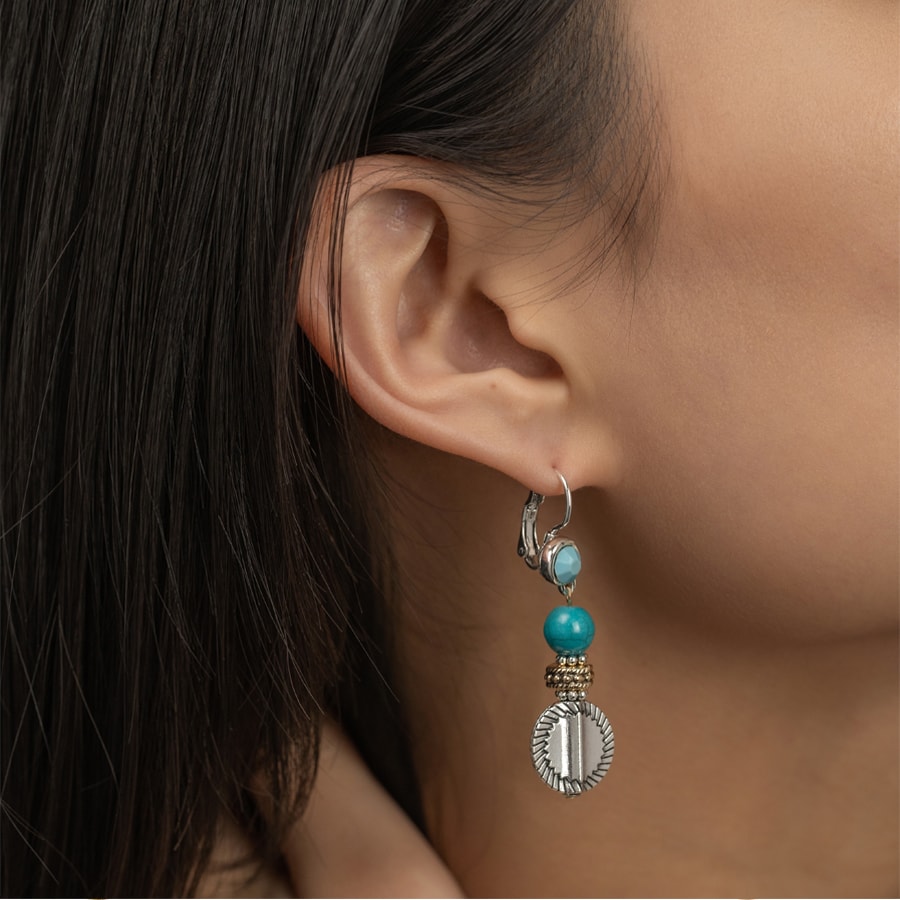 Boucles d'oreilles L'essence du cœur - Métal doré, argenté &  turquoise