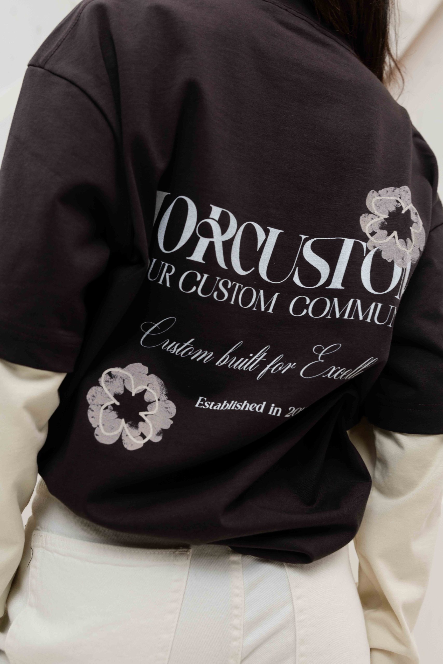 Jorcustom Flowers Double Layered Longsleeve T-Shirt Dames Bruin/Beige
