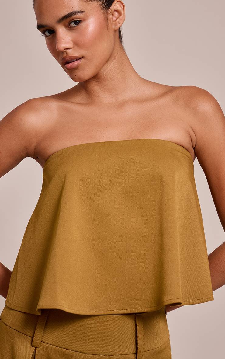 Vert Olive Foncé Ensemble Coordonné Bandeau Fluide Tissé Ajusté