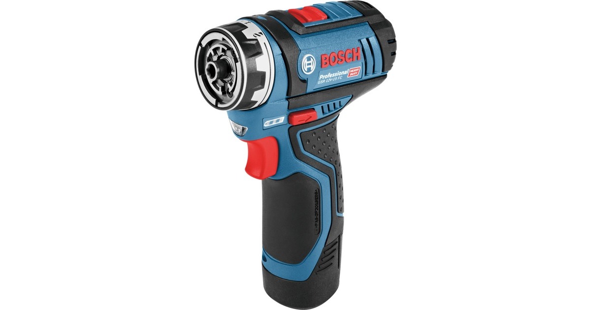 BoschAccuschroefboormachine GSR 12V-15 FC Professional  (Blauw/zwart, L-BOXX, opzetstukken, oplader en 2 accu's inbegrepen )