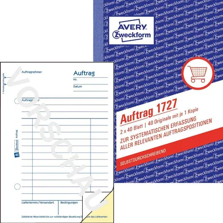 Avery Zweckform 1727 Auftrag, A6, selbstdurchschreibend, 2x40 Blatt