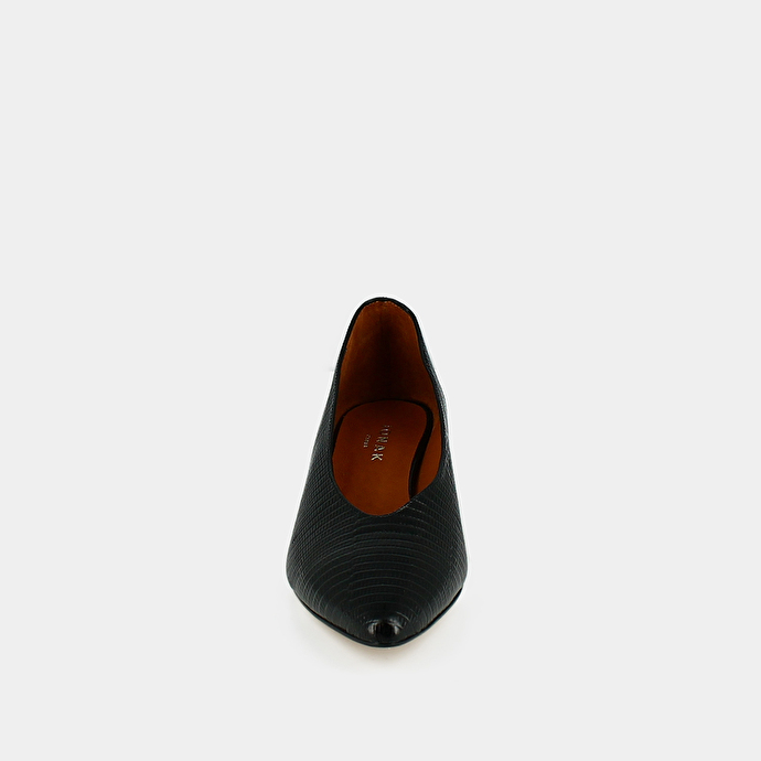 Ballerines à talons et bouts pointus  en cuir reptile noir