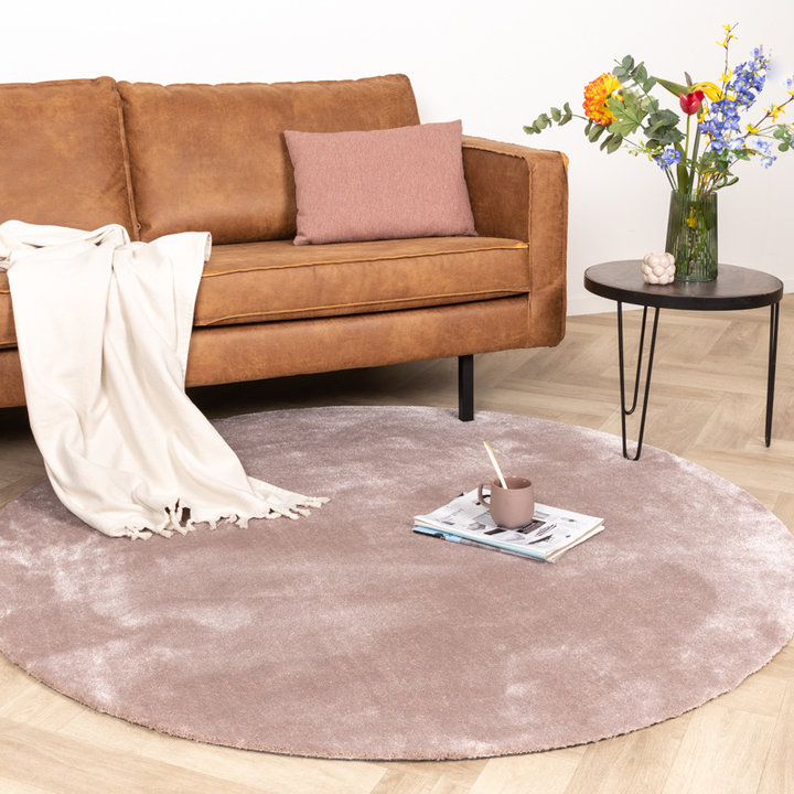 Rond viscose vloerkleed - Vive Oudroze | Wasbaar!