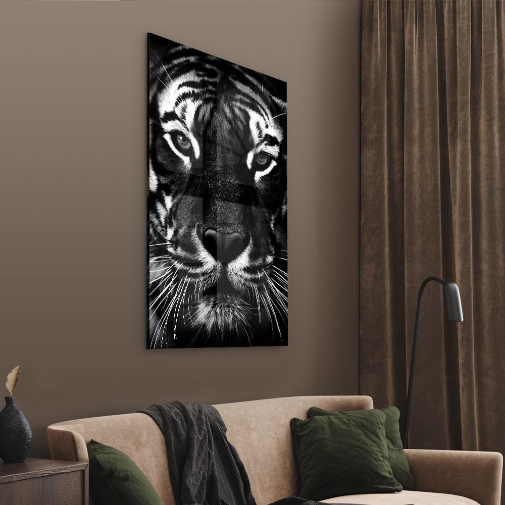 Walljar acrylglas schilderij - Facing Tiger Acrylglas schilderij - 60 x 90 cm