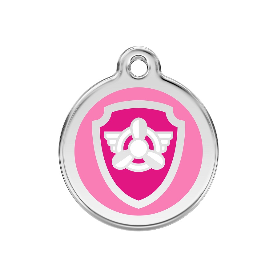 Placa de identificação para cães Nickelodeon Patrulha Canina Skye rosa em aço inoxidável esmaltado
