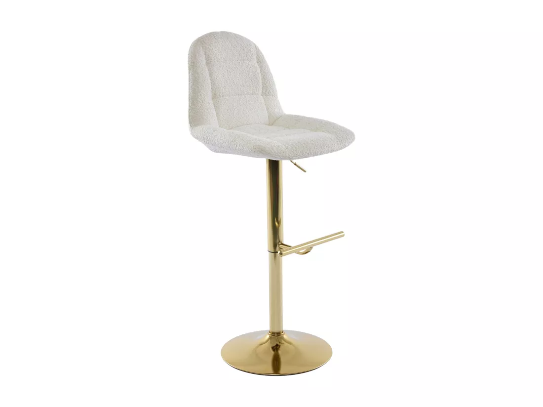 Lot de 2 tabourets de bar en tissu bouclette et métal doré - Hauteur réglable - Blanc - LOLY