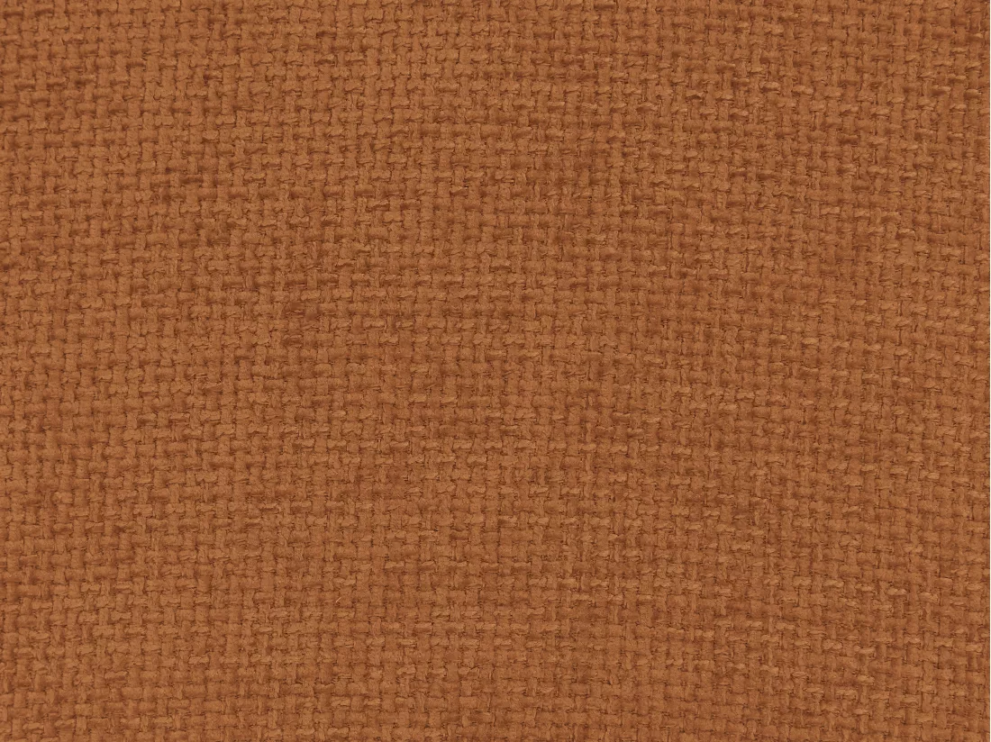 Canapé d'angle panoramique modulable et pouf dossier avance-recule en tissu texturé gris clair et terracotta APOLIU