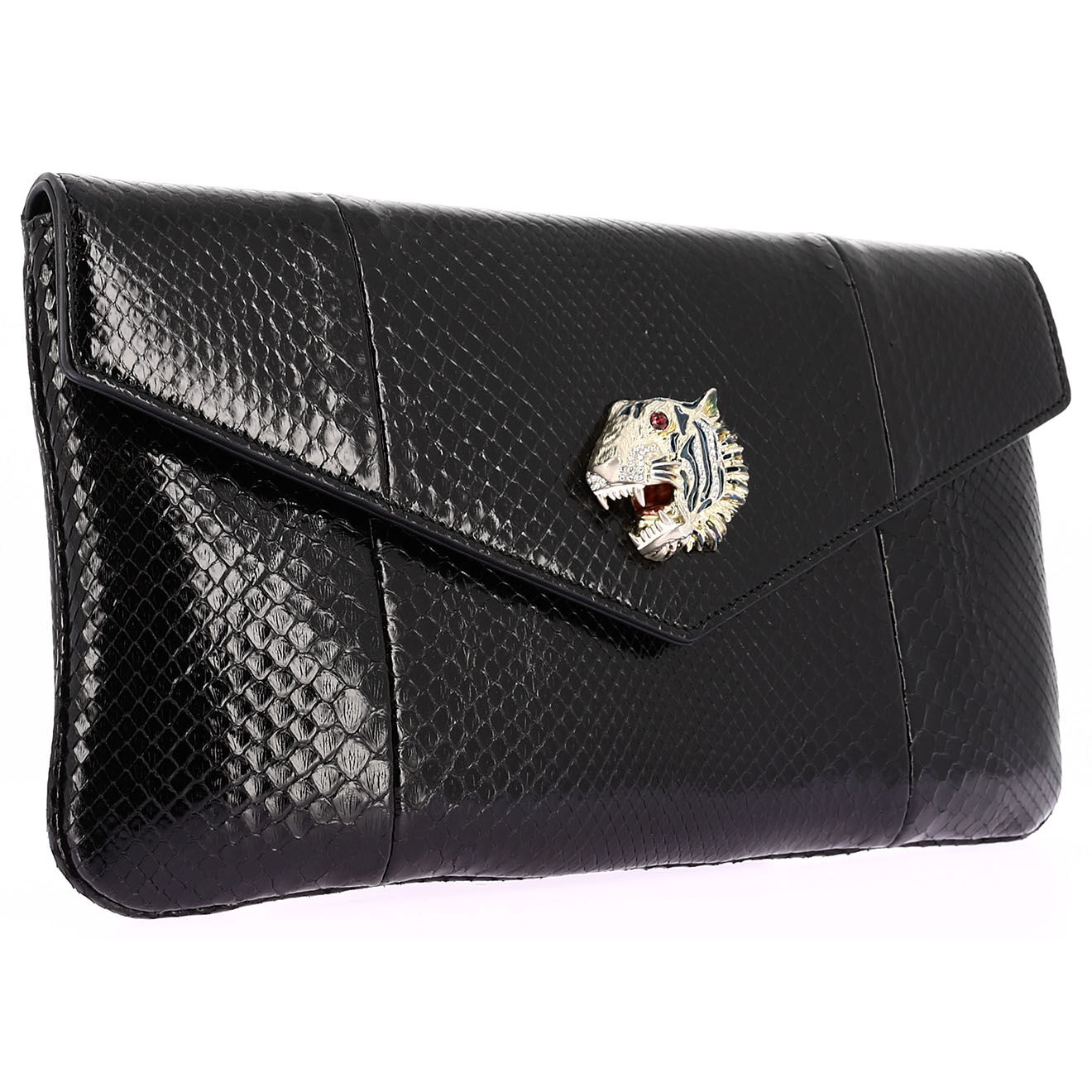 Gucci Pochette en Cuir de Python noire - Parfait état - Longueur 31.5 cm