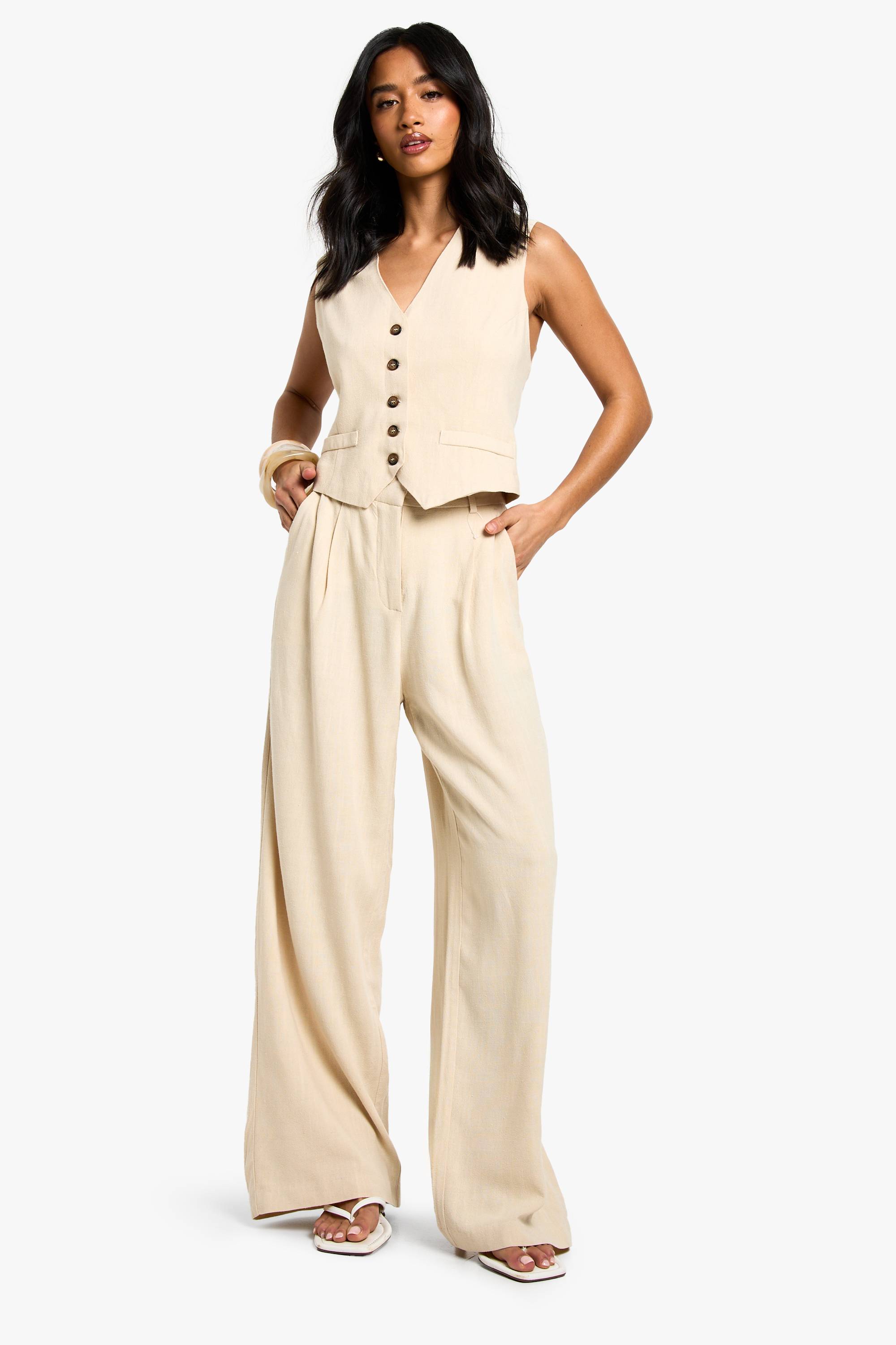boohoo Pantalon Large Essentiel Aspect Lin Coupe Petite
