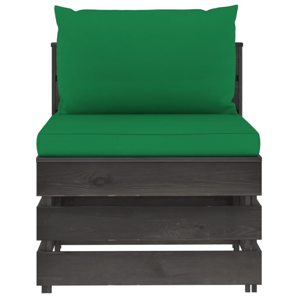 Salon de jardin meuble d'extérieur ensemble de mobilier 10 pièces avec coussins bois imprégné de gris