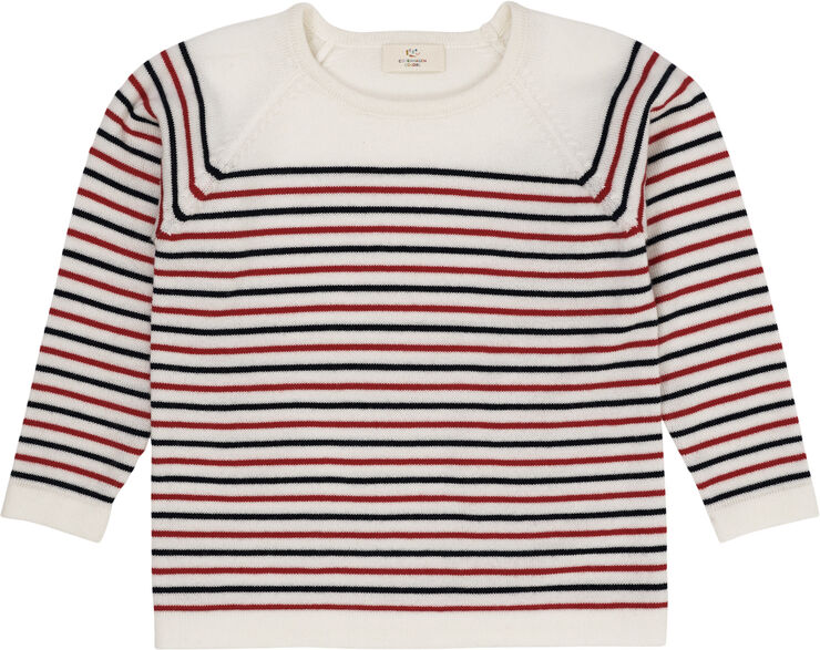 Copenhagen Colors MERINO LT. KNITTED STRIPED BLOUSE Cream/navy/red c