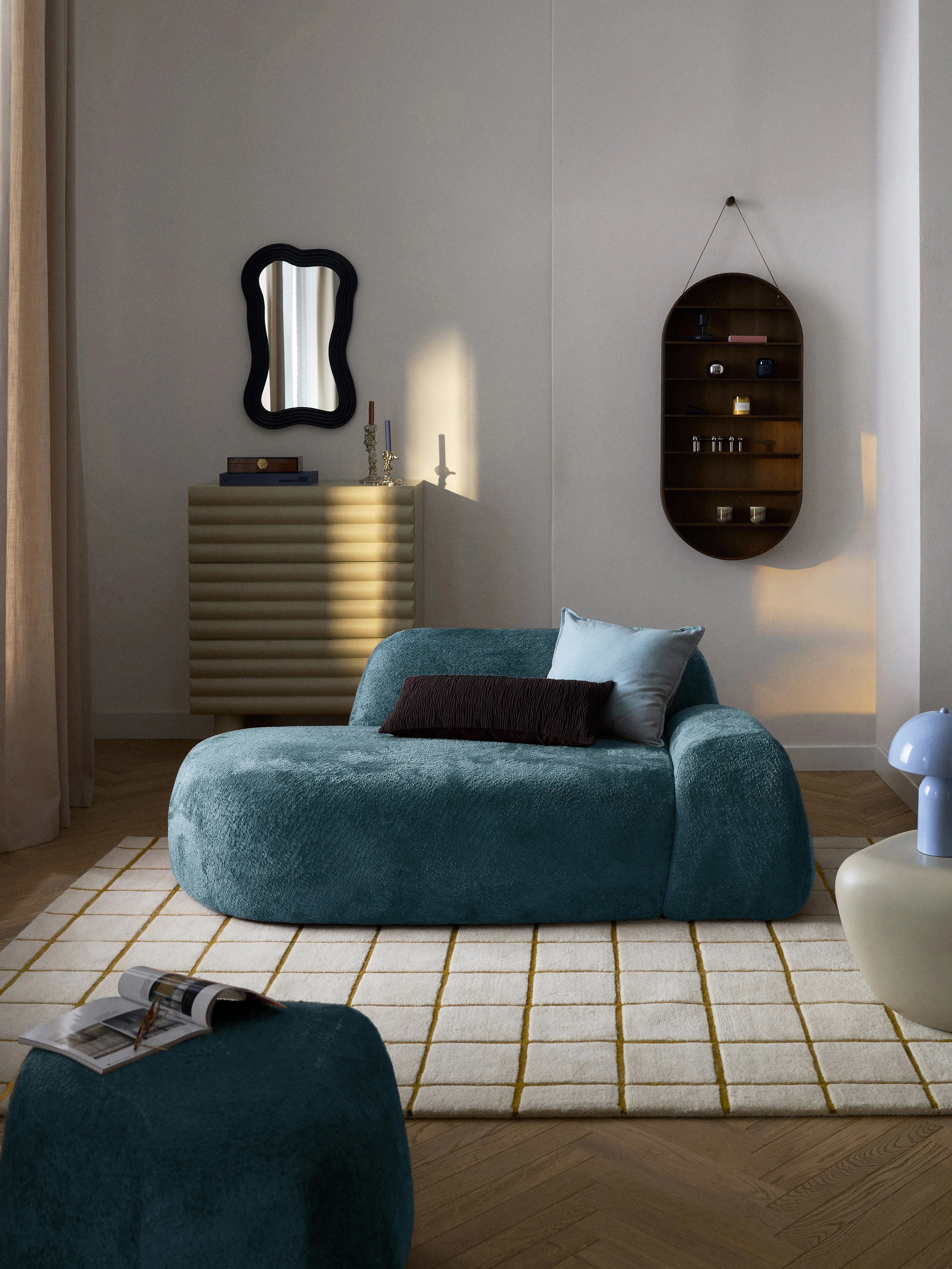Teddy bouclé bank Wolke (2-zits) met chaise longue