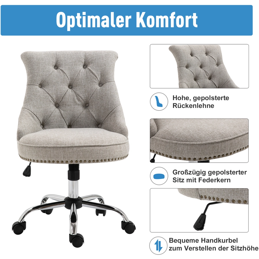 HOMCOM Polsterstuhl mit Chesterfield-Lehne hellgrau