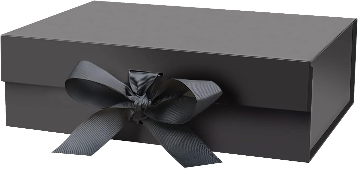 (26x19cm) Geschenk Schachtel Faltbare Gift Box Verpackung mit Schleife - Schwarz