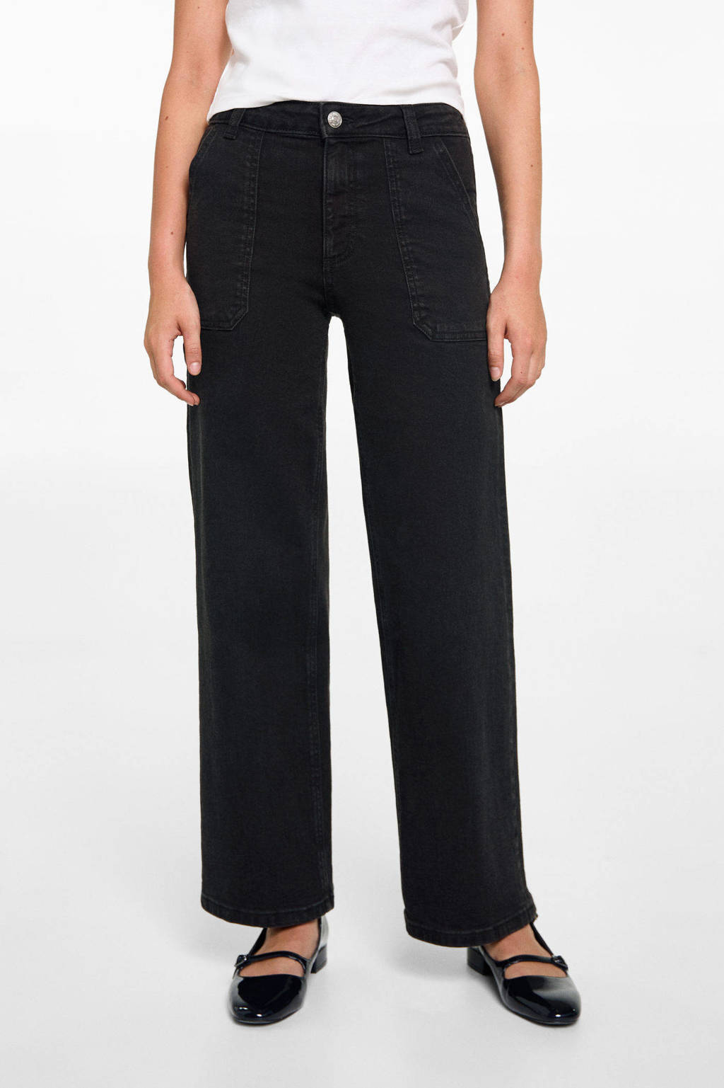 MANGO TEEN high waist wide leg jeans zwart