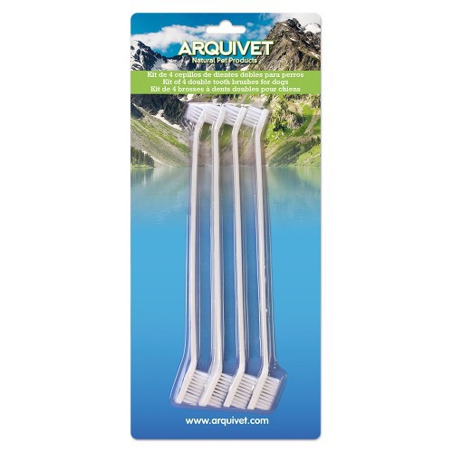 Conjunto de 4 escovas de dentes duplas para cães, aroma neutro.