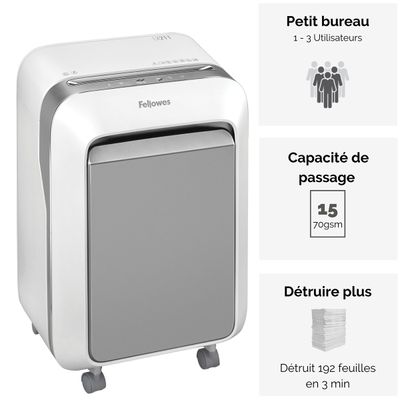 Fellowes Powershred LX211 - destructeur de documents coupe croisée microparticules - 15 feuilles - Corbeille 23 litres - blanc