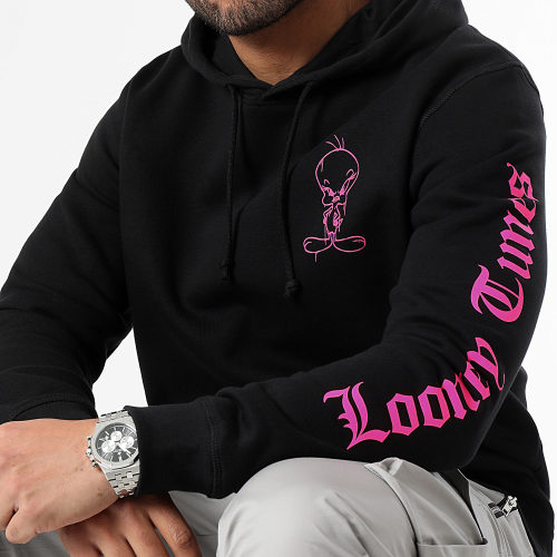 Sweat Capuche Sleeve Angry Tweety Noir Rose Fluo