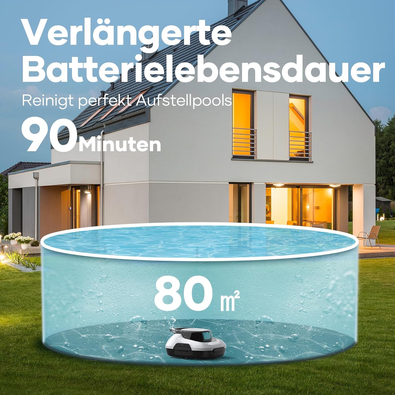 AIPER Poolroboter, Kabelloser Poolsauger Akku, 90 Minuten Reinigungszeit, Automatische Reinigung mit Selbsteinparkfunktion, Kompakter und Leichter Poolreiniger Ideal für Oberirdische Pools
