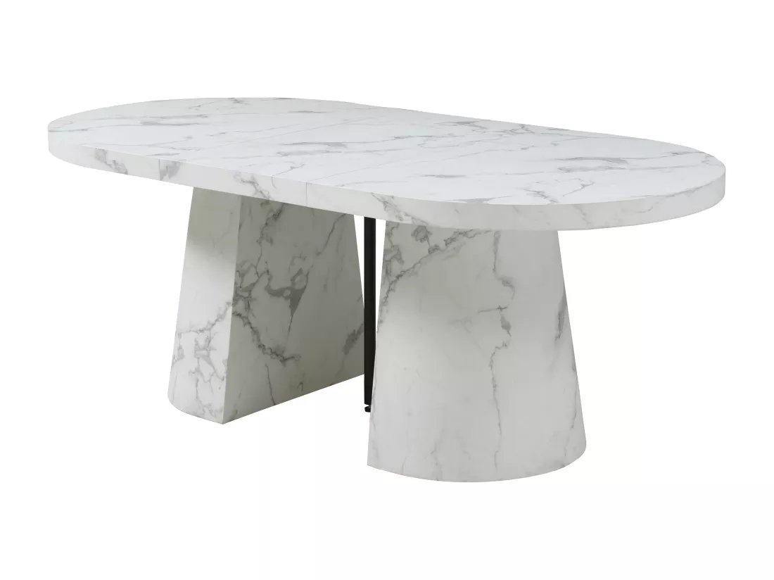 Table à manger extensible 6 à +12 personnes en MDF - Effet marbre blanc - CLOEVA