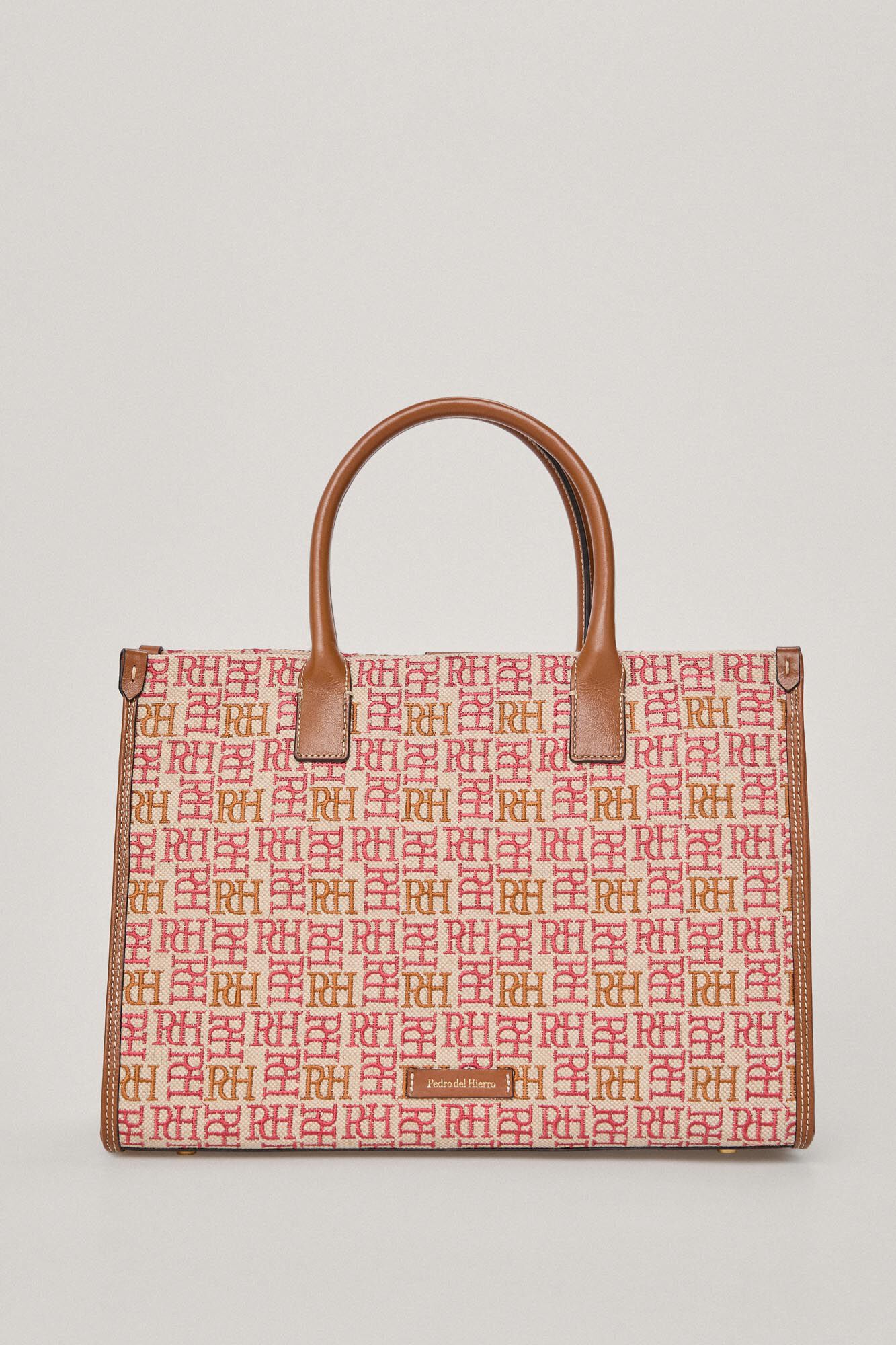 Bolsa de lona com logotipo bordado e detalhes em couro - Rosa