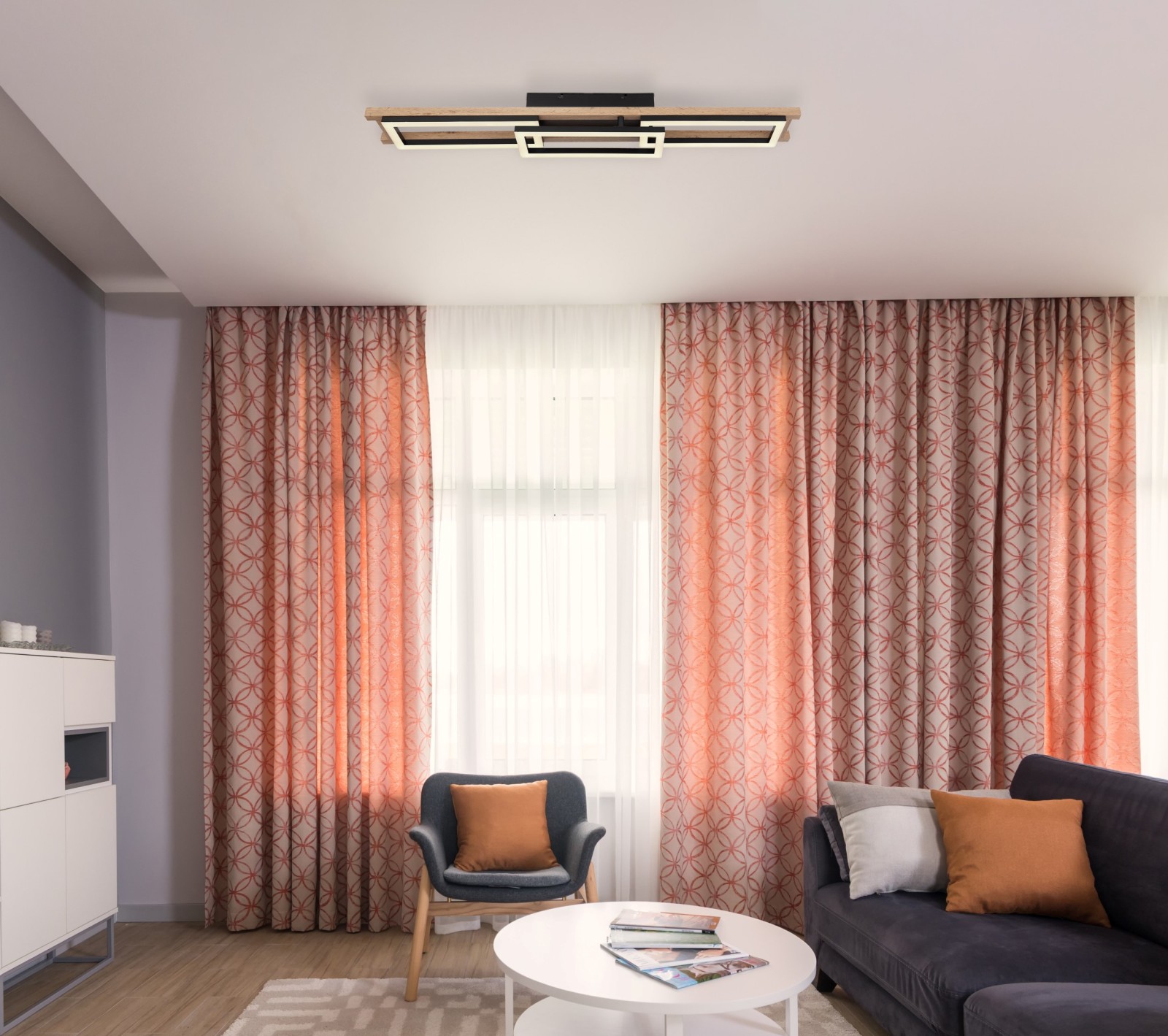 LED-Deckenleuchte - holzfarben - schwarz mattt - 100 cm
