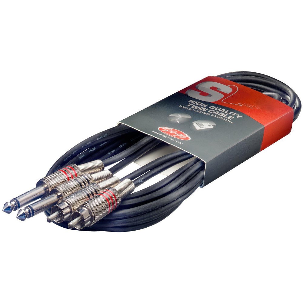 Stagg STC6PCM 2x jack mono naar 2x RCA verloopkabel 6 meter