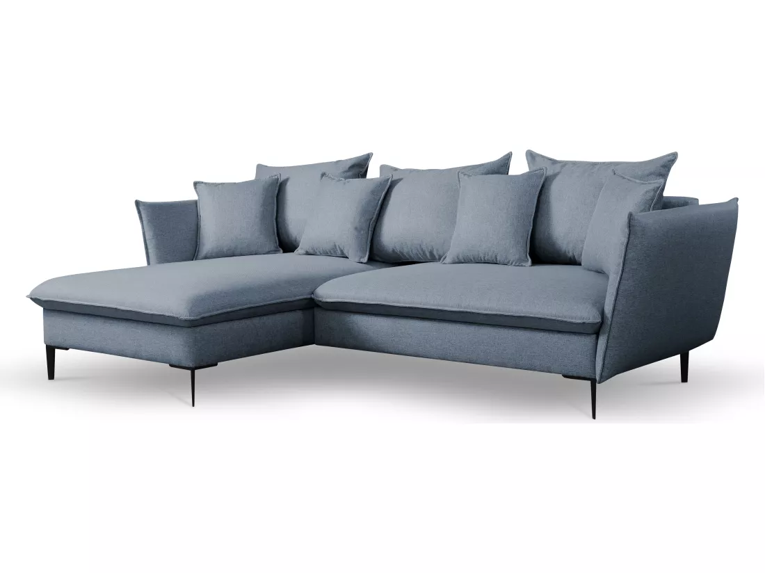 Canapé d'angle convertible en tissu bleu marine LAZARE - Angle gauche