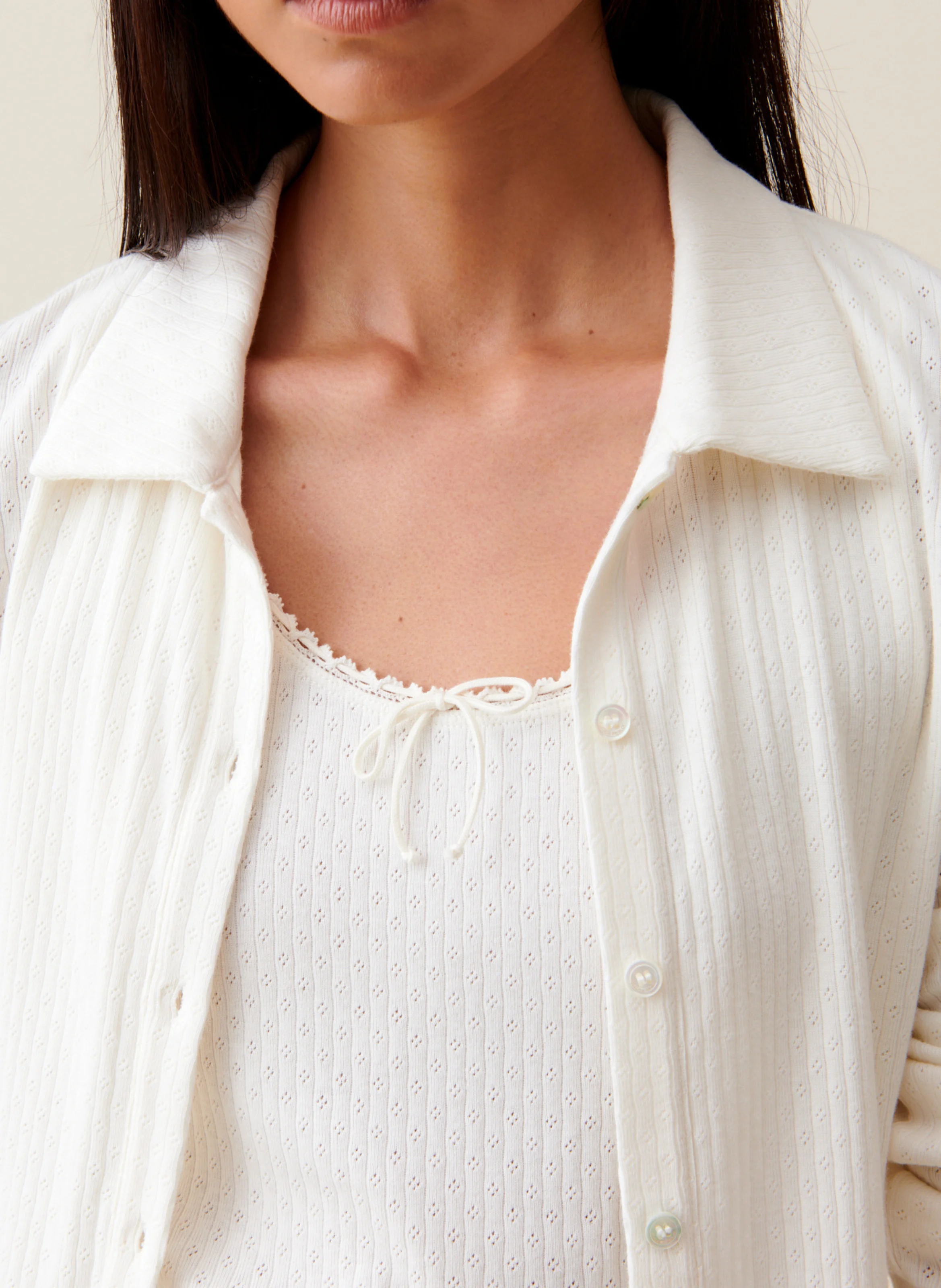 Chemise droite brodée en coton| Blanc