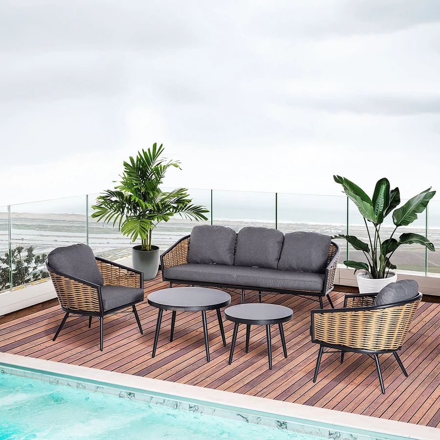Outsunny Gartenmöbel-Set mit geflecht Design natur