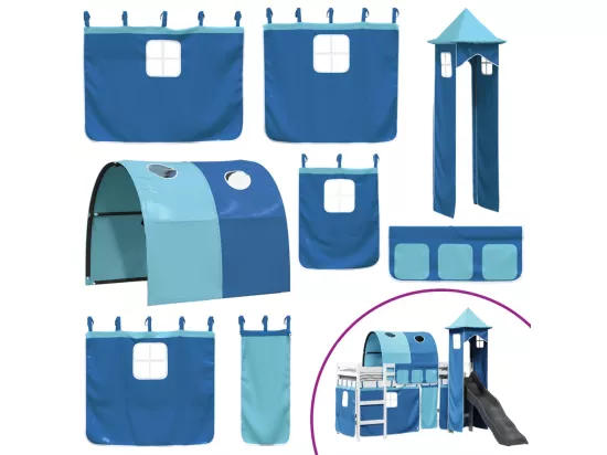 Lit mezzanine enfants avec tour bleu 80x200cm bois pin massif