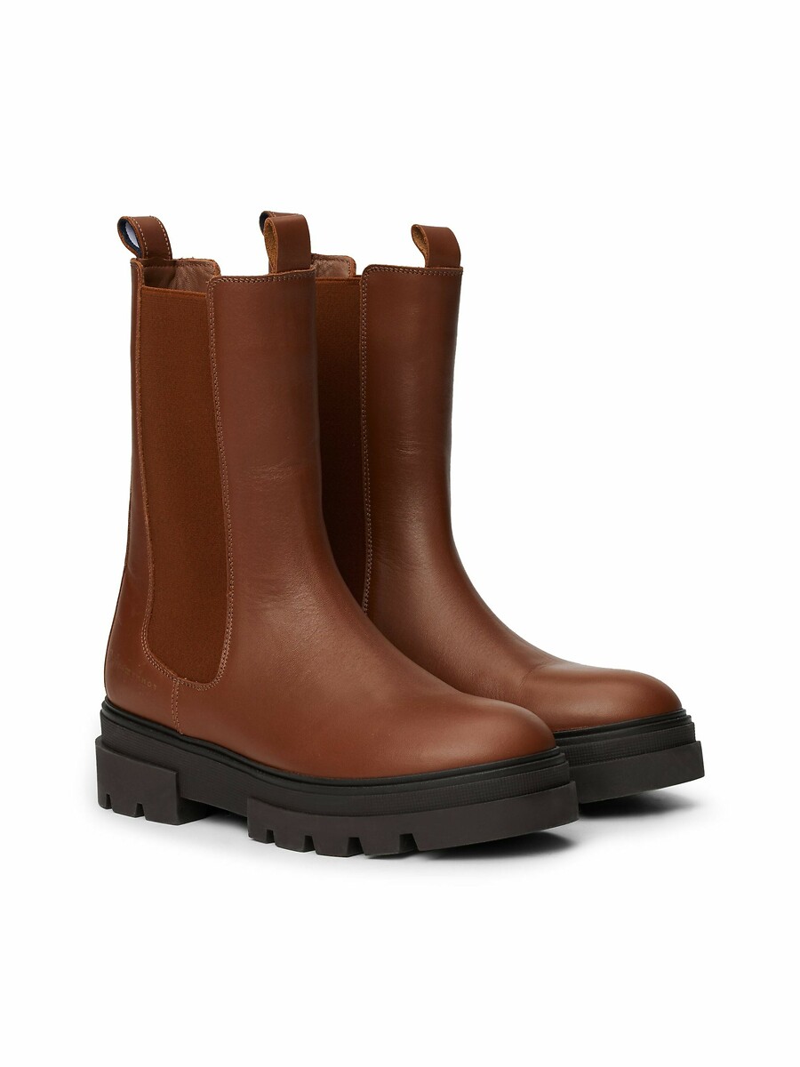 TOMMY HILFIGER<br>Botas de couro com elástico e salto baixo