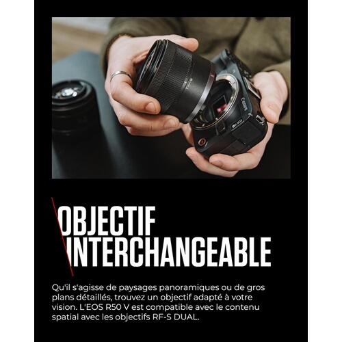 Appareil photo hybride Canon EOS R50 V + Optique RF-S 14-30mm pour Système EOS R + Poignée-Trépied HG-100TBR avec commande a distance  Bluetooth + Microphone DM-E100 +  Carte SD 128 GB