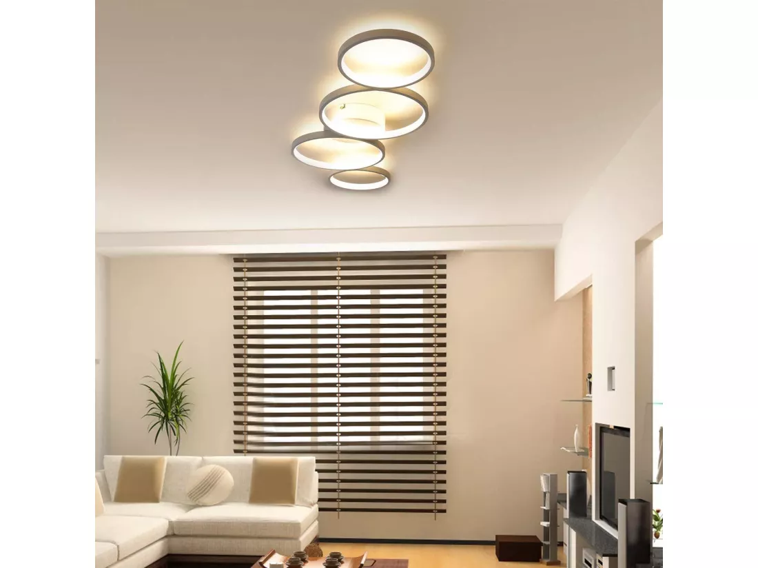 NETTLIFE Plafonnier LED Rond Moderne Blanc Chaud 3000K Anneau 37W Blanc 89cm Lampe de Bureau pour Chambre Salon Couloir Bureau