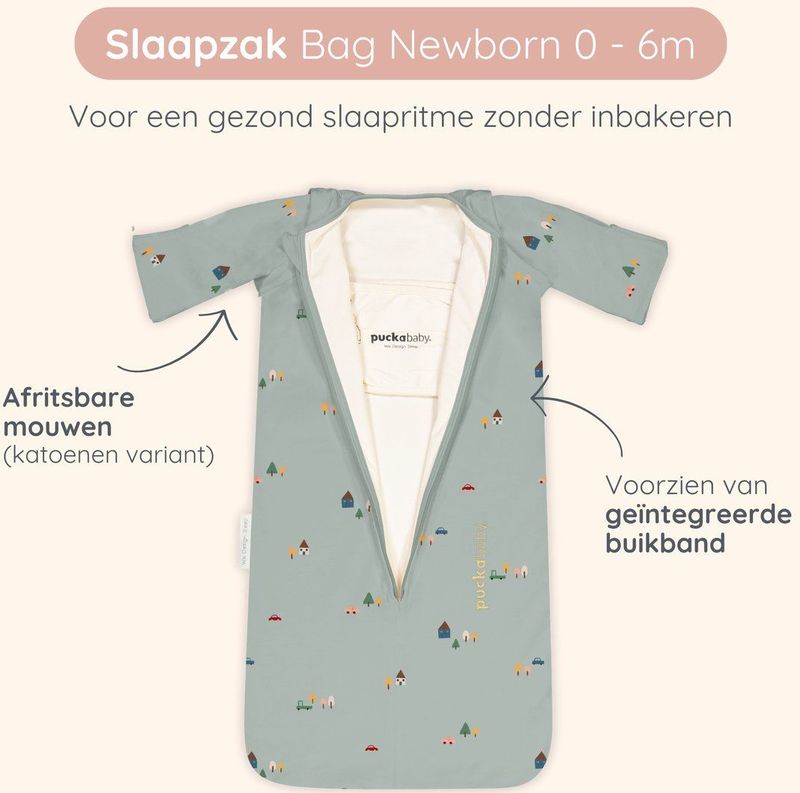 Puckababy - Newborn Slaapzak - Tiny Village - Katoen TOG 1.0 - Zomerslaapzak