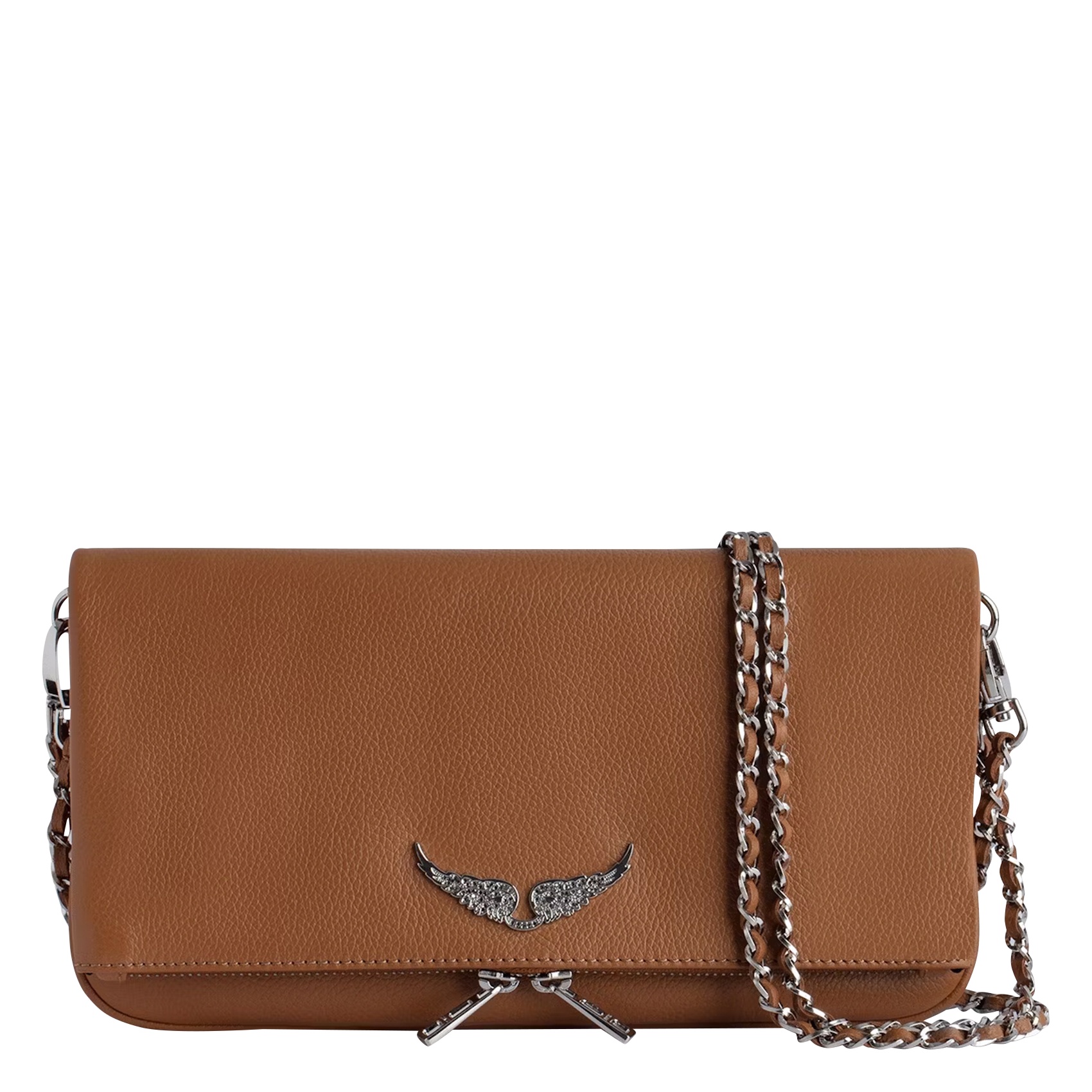 ROCK - Pochette en cuir chaînes en métal | Marron
