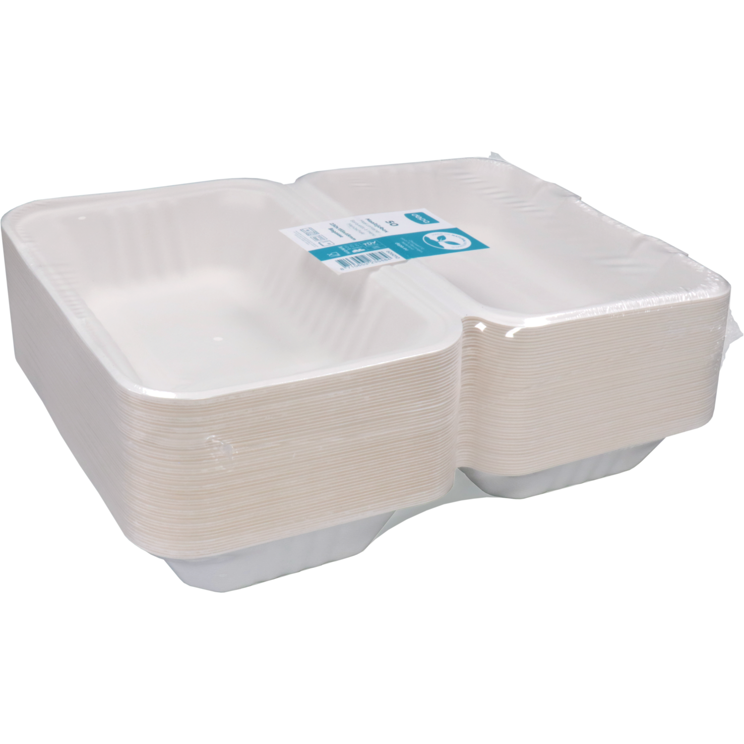 Depa Bak, Bagasse (suikerrietpulp), 1000ml, maaltijdbox, 23x15.5x6.5cm, wit