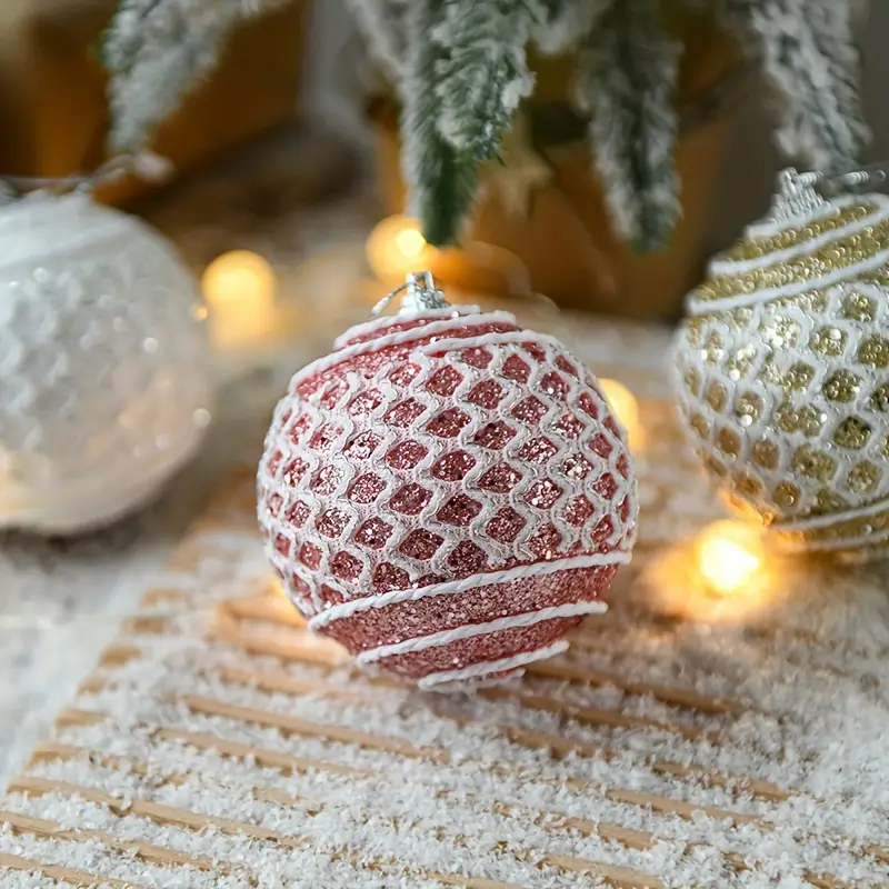 (10er Set) Ø8cm Styropor Christbaum Schmuck Glitzer Weihnachtskugeln Tannenbaum Home Deko - Pink / Weiss