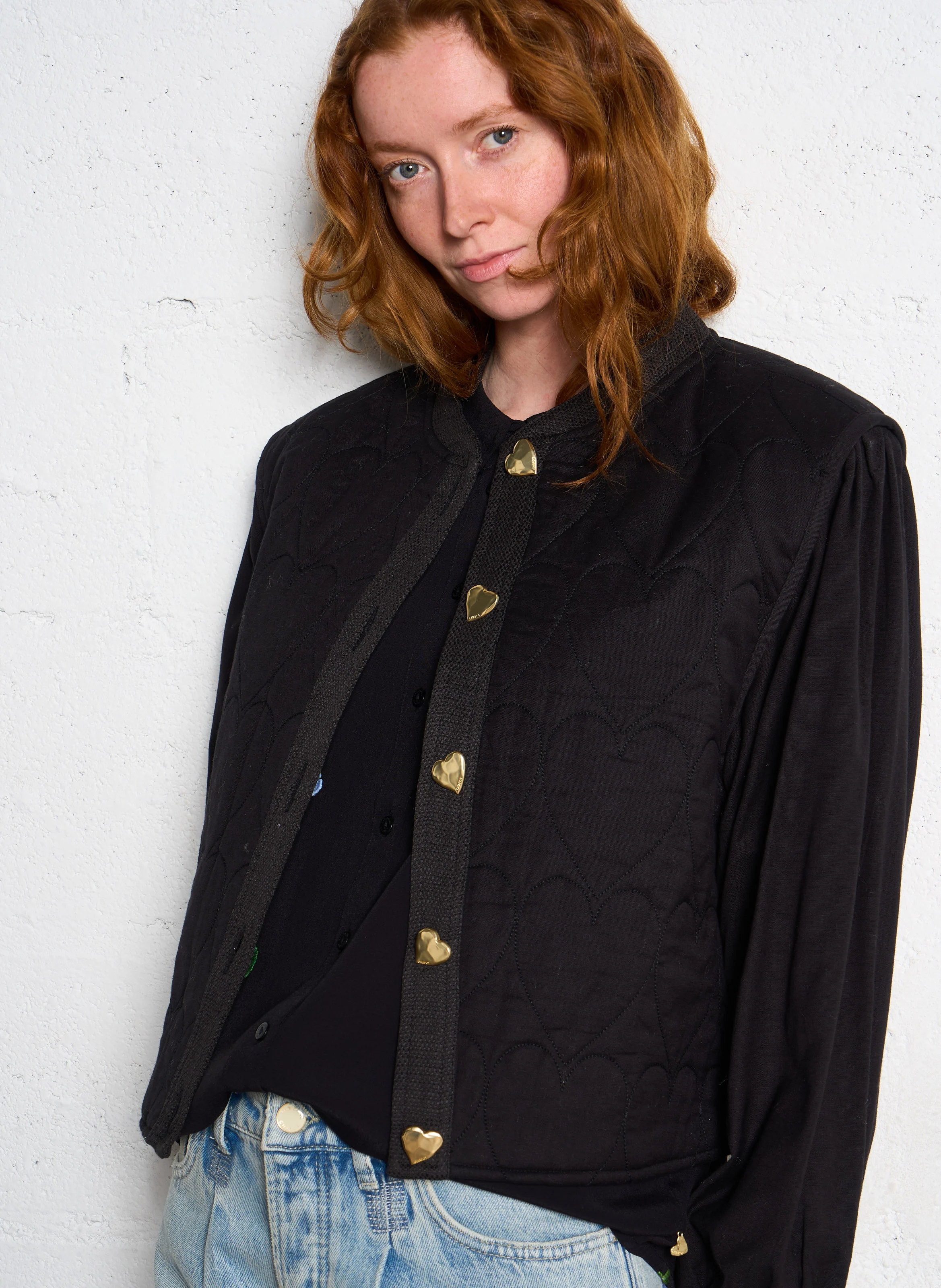 PATTY - Veste droite en coton bio mélangé | Noir