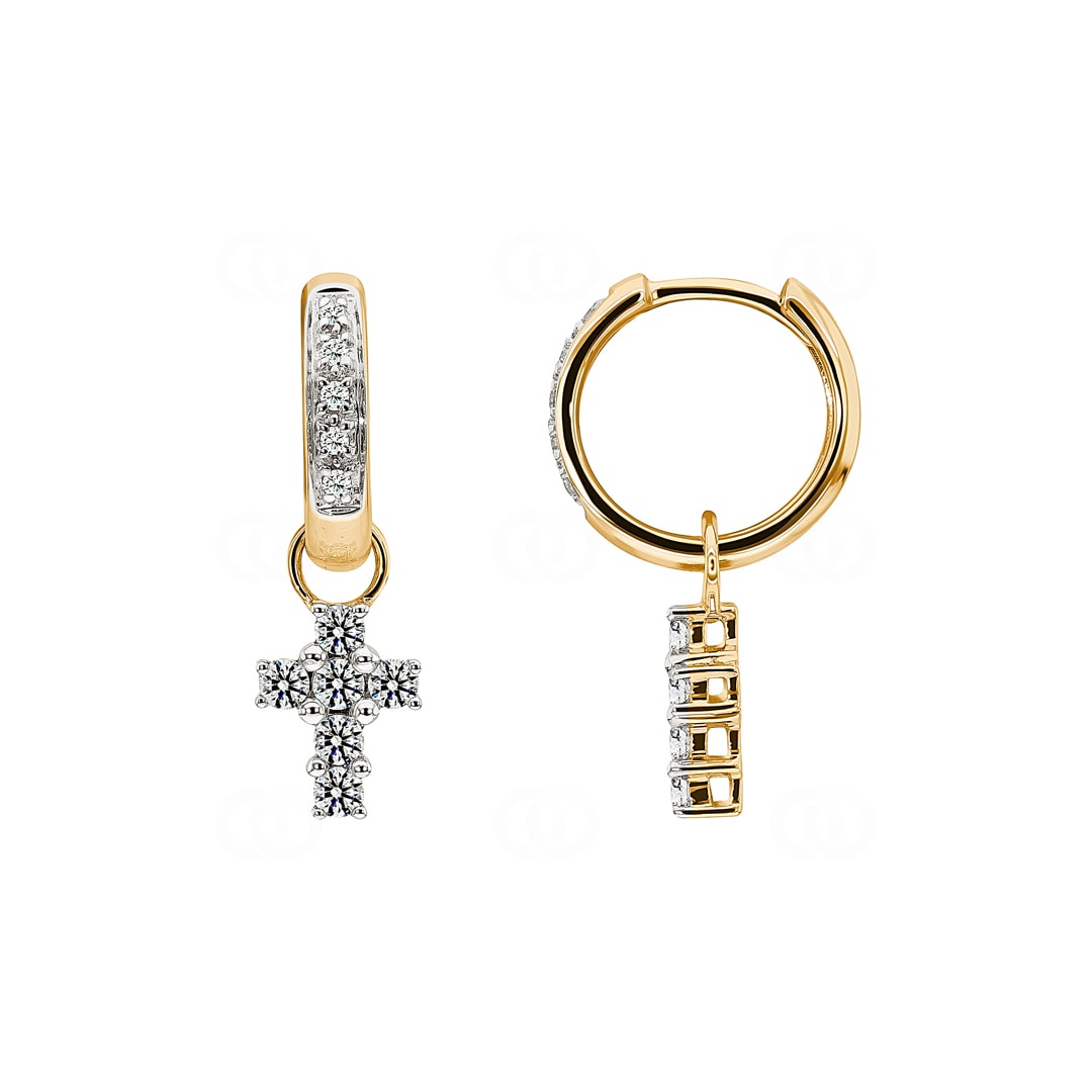 0.40 Karat Diamant-Kreolen mit Kreuzanhänger 750/18 K Gelbgold