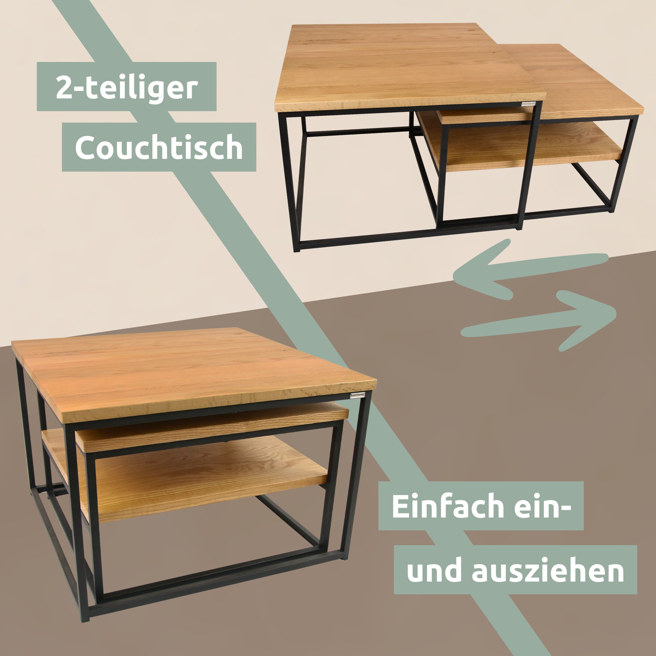 holz4home® 2er-Set Couchtisch aus Eiche