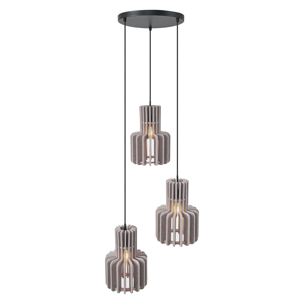 Retro hanglamp zwart met taupe 3-lichts - Felt