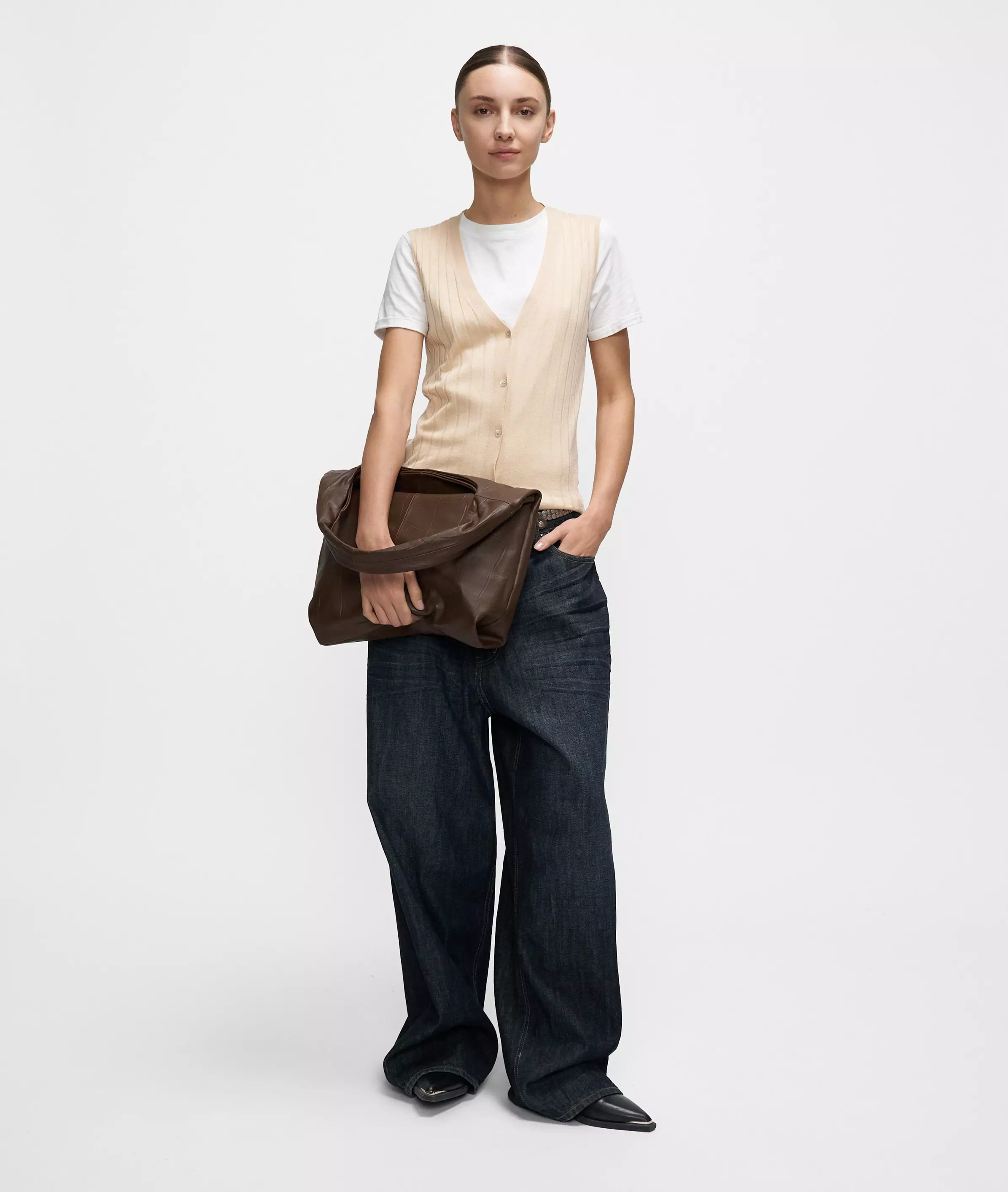 Crocodile Mira Hobo L Large hobo bag with crocodile embossing